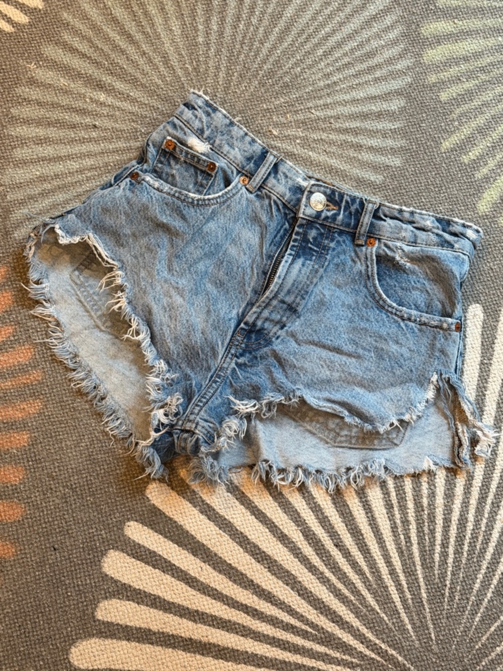 Zara Light Blue Distressed Denim Cutoff Shorts